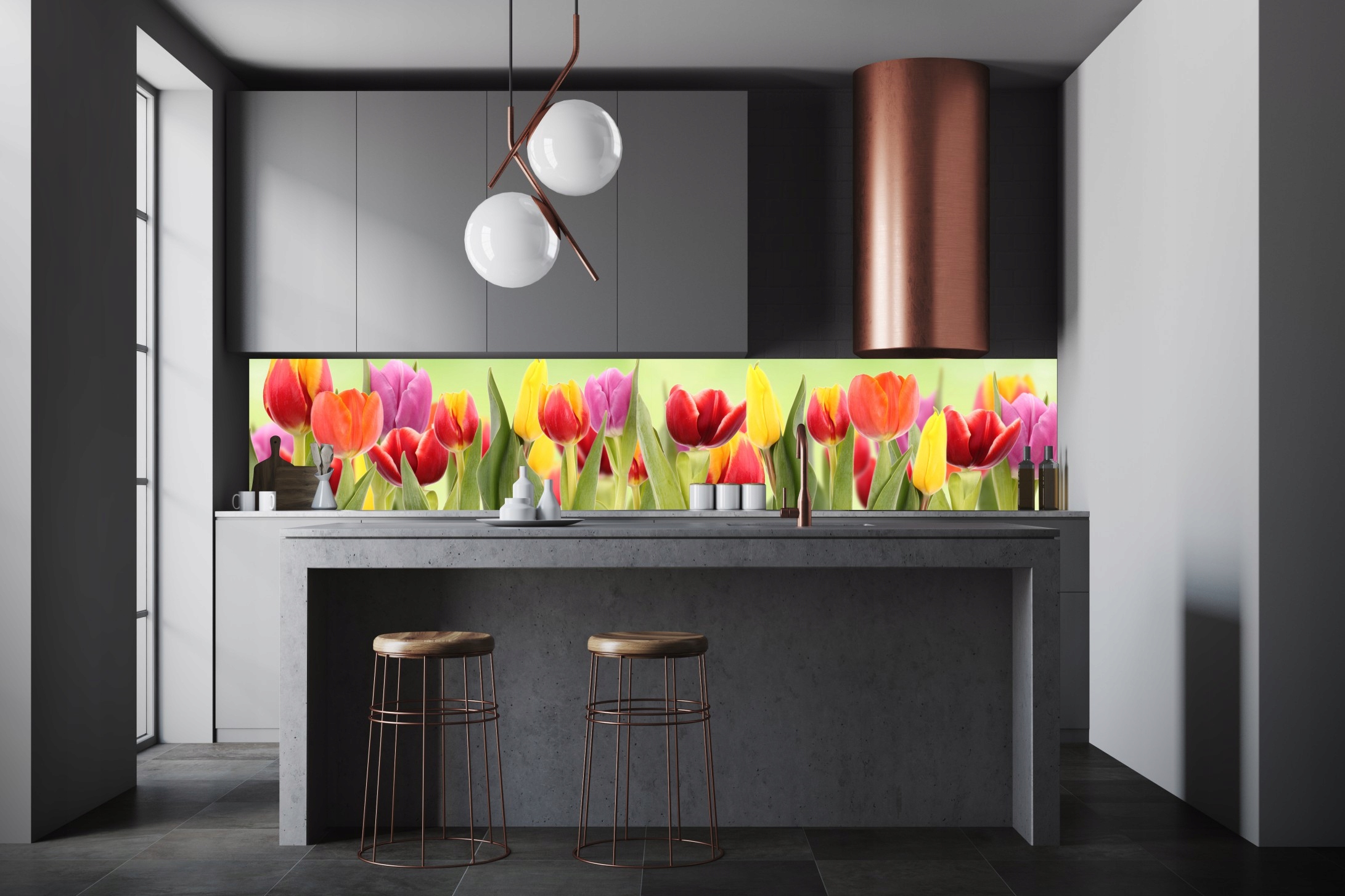UMÝVAJÚCA FOTOTAPETA DO KUCHYNE Tulipány Kvet 350x60